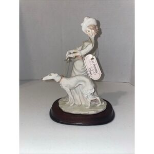 Arnart Les Femmes Collection Lady Walking Borzoi Dog Figurine Wood Base Vintage